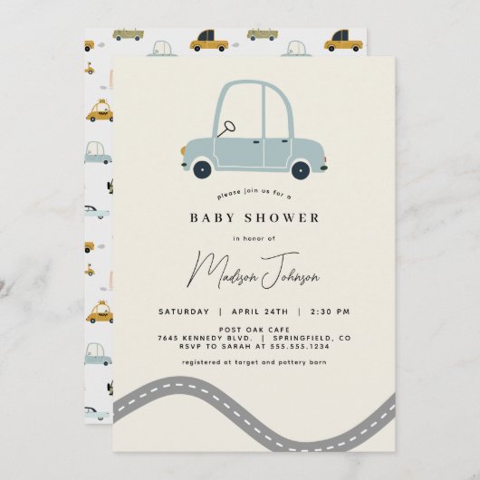 Uitnodiging tot Baby shower voor auto's (Voorkant / Achterkant)