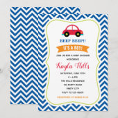 Uitnodiging tot Baby shower voor auto's (Blauw roo (Voorkant / Achterkant)