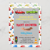 Uitnodiging tot baby shower voor auto's en vrachtw (Voorkant / Achterkant)