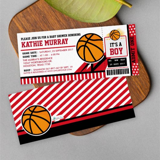Uitnodiging tot Baby shower voor Basketball Ticket