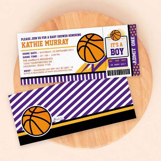 Uitnodiging tot Baby shower voor Basketball Ticket