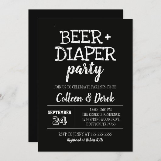 Uitnodiging tot Baby shower voor bier en luiers (Voorkant / Achterkant)