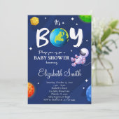 Uitnodiging tot Baby shower voor buitenruimteugen (Staand voorkant)