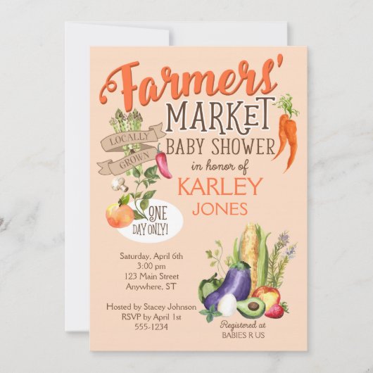 Uitnodiging tot Baby shower voor de boerenmarkt (Voorkant)