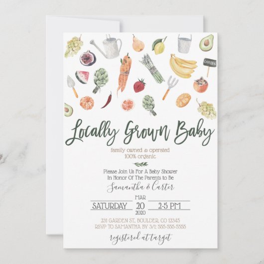 Uitnodiging tot Baby shower voor de boerenmarkt (Voorkant)