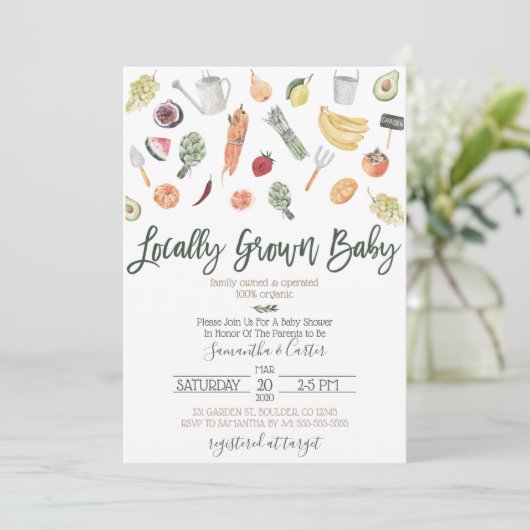 Uitnodiging tot Baby shower voor de boerenmarkt (Staand voorkant)