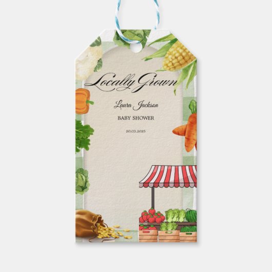 Uitnodiging tot Baby shower voor de boerenmarkt Cadeaulabel (Voorkant)