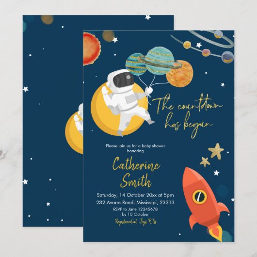 Uitnodiging tot Baby shower voor de zonne-energies (Voorkant / Achterkant)