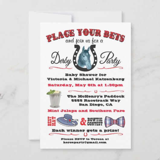 Uitnodiging tot Baby shower voor Derby Horse Racin (Voorkant)