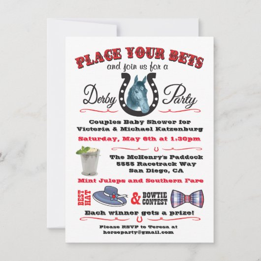 Uitnodiging tot Baby shower voor Derby Horse Racin (Voorkant)