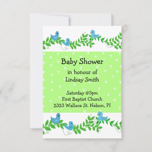 Uitnodiging tot Baby shower voor groene en blauwe (Voorkant)