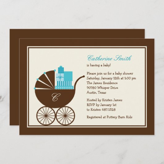 Uitnodiging tot Baby shower voor het vervoer van z (Voorkant / Achterkant)