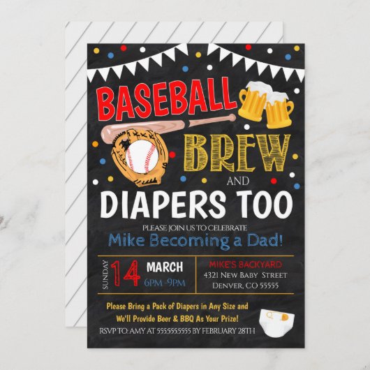 Uitnodiging tot Baby shower voor honkbal en bier (Voorkant / Achterkant)