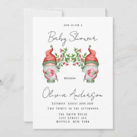 Uitnodiging tot Baby shower voor kerstcadeaus Gnom (Voorkant)