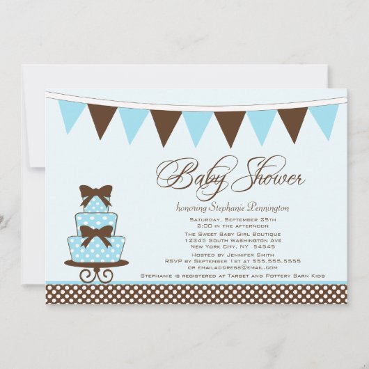 Uitnodiging tot baby shower voor mensblauw en brui (Voorkant)