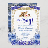 Uitnodiging tot Baby shower voor Mexicaans blauw e (Voorkant / Achterkant)