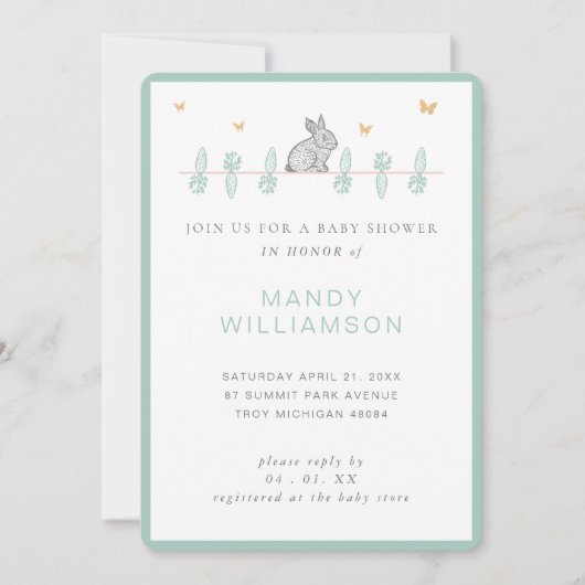 Uitnodiging tot Baby shower voor oosterse konijnen (Voorkant)