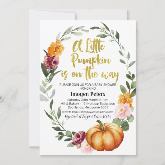 Uitnodiging tot baby shower voor roestvrij pompoen (Voorkant)