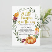 Uitnodiging tot baby shower voor roestvrij pompoen (Staand voorkant)
