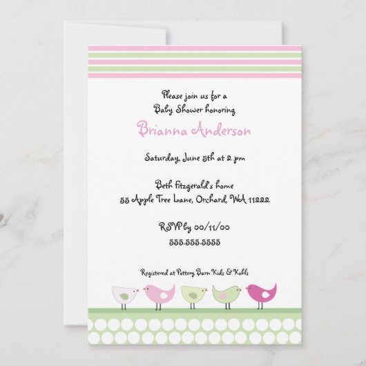 Uitnodiging tot Baby shower voor roze en groene vo (Voorkant)