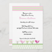 Uitnodiging tot Baby shower voor roze en groene vo (Voorkant / Achterkant)