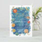 Uitnodiging tot Baby shower voor ruimtevaart (Staand voorkant)