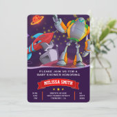 Uitnodiging tot Baby shower voor ruimtevaart (Staand voorkant)