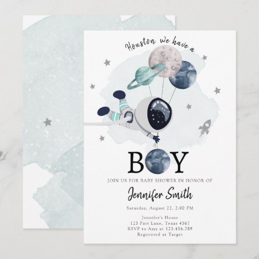 Uitnodiging tot Baby shower voor ruimteveer (Voorkant / Achterkant)