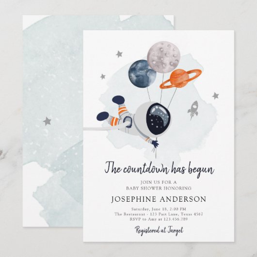 Uitnodiging tot Baby shower voor ruimteveer (Voorkant / Achterkant)