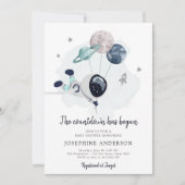 Uitnodiging tot Baby shower voor ruimteveer (Voorkant)