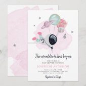 Uitnodiging tot Baby shower voor ruimtevesting (Voorkant / Achterkant)