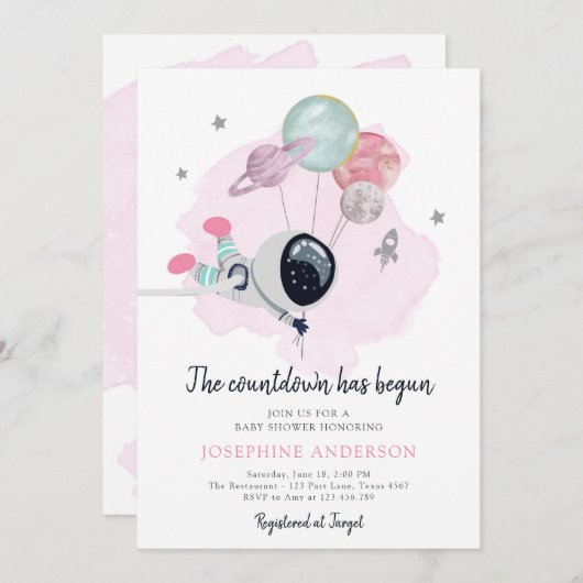 Uitnodiging tot Baby shower voor ruimtevesting (Voorkant / Achterkant)