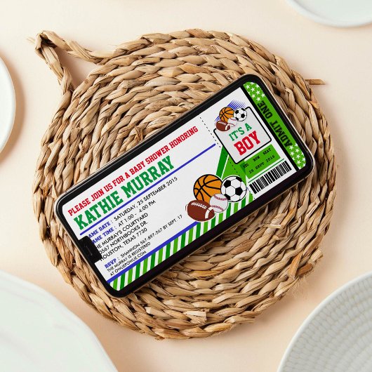 Uitnodiging tot Baby shower voor sportkaartjes