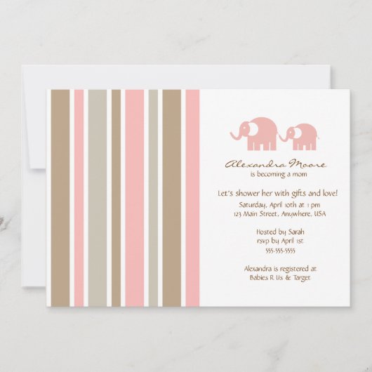 Uitnodiging tot Baby shower voor Stripes & Elephan (Voorkant)