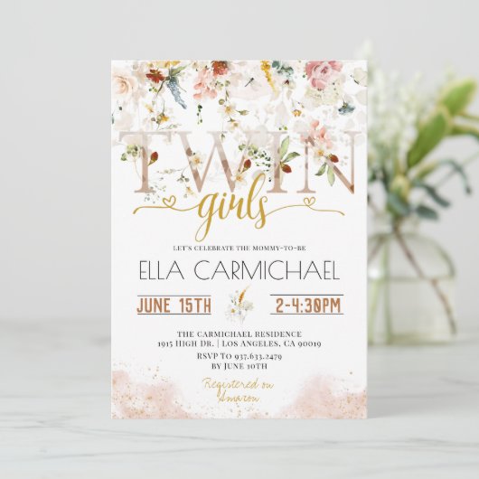 Uitnodiging tot Baby shower voor tuindraden (Staand voorkant)