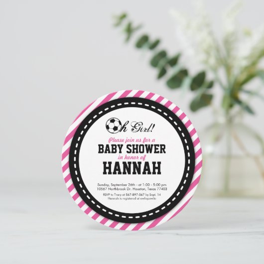 Uitnodiging tot Baby shower voor voetbalmeisjes (Staand voorkant)