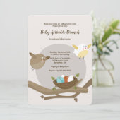 Uitnodiging tot Baby shower voor vogelfamilie (Staand voorkant)