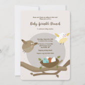 Uitnodiging tot Baby shower voor vogelfamilie (Voorkant)