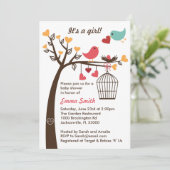 Uitnodiging tot Baby shower voor vogelfamilie (Staand voorkant)