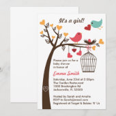 Uitnodiging tot Baby shower voor vogelfamilie (Voorkant / Achterkant)