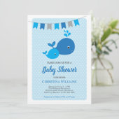 Uitnodiging tot Baby shower voor walvisjongen (Staand voorkant)