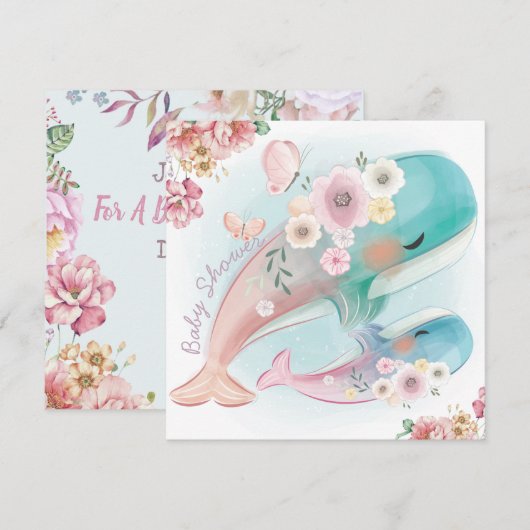 Uitnodiging tot Baby shower voor walvissen (Voorkant / Achterkant)