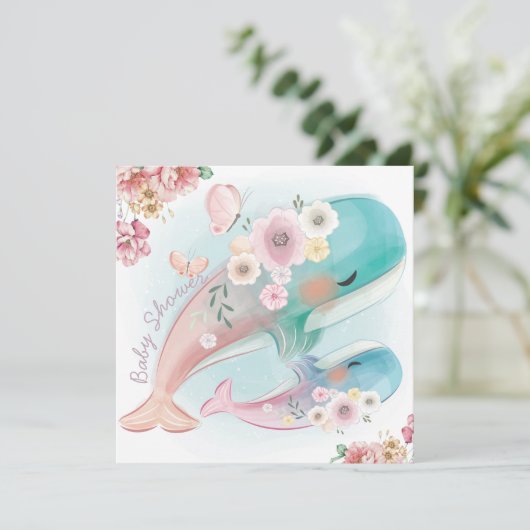 Uitnodiging tot Baby shower voor walvissen (Staand voorkant)