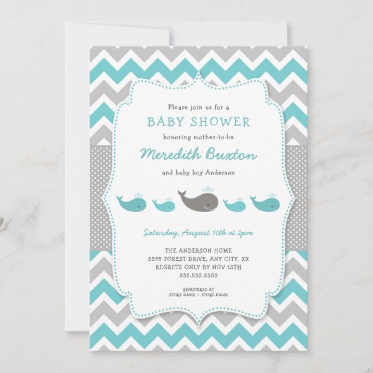 Uitnodiging tot baby shower voor walvissen, neutra (Voorkant)