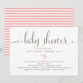 Uitnodiging tot Baby shower voor witte kalligrafie (Voorkant / Achterkant)