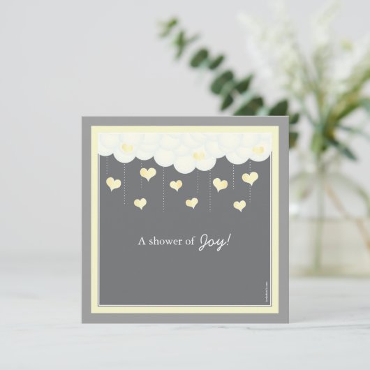 Uitnodiging tot Baby shower voor wolken en hart |  (Staand voorkant)