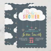 Uitnodiging tot Baby shower voor wolken en harten (Voorkant / Achterkant)