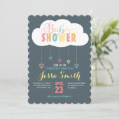Uitnodiging tot Baby shower voor wolken en harten (Staand voorkant)