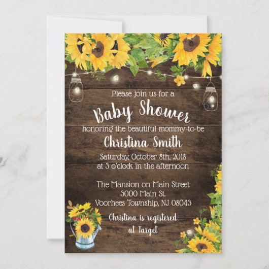 Uitnodiging tot Baby shower voor zonnebloemen - La (Voorkant)