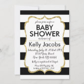 Uitnodiging tot Baby shower voor zwarte en goudgli (Voorkant)
